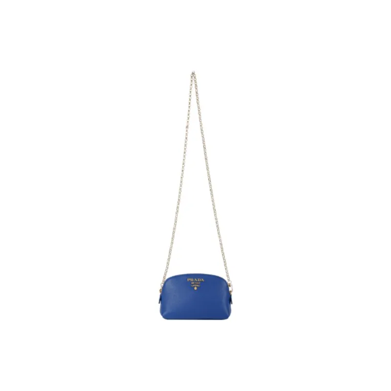 PRADA Cow Leather Clutch Bag Over The Shoulder Women's Royal Blue-4