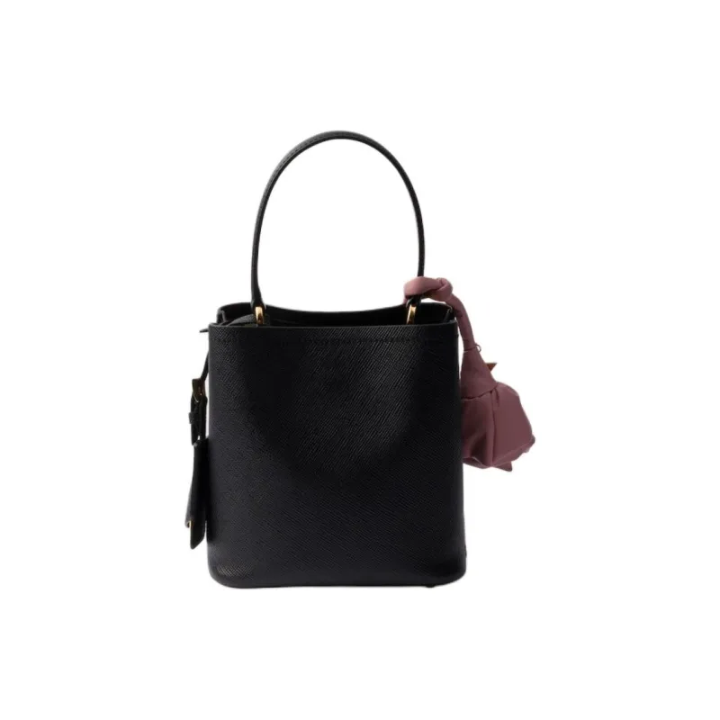 PRADA Panier Calfskin Shoulder Bags Handbags Mini Women's Black & Peach-3