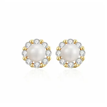 Old Fu Gold Pearl Stud Earrings Women's