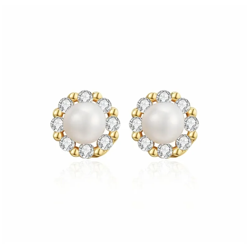 Old Fu Gold Pearl Stud Earrings Women's-0
