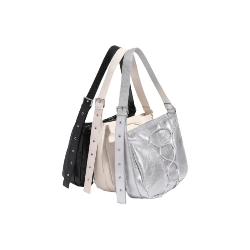 OCTSUI PU Shoulder Bag Women's Silver/Black/Ivory White-7