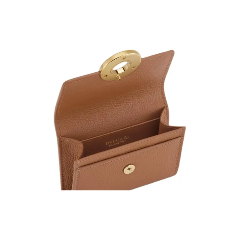 BVLGARI Calfskin Business Card Holder Card Case Women's Brown-3
