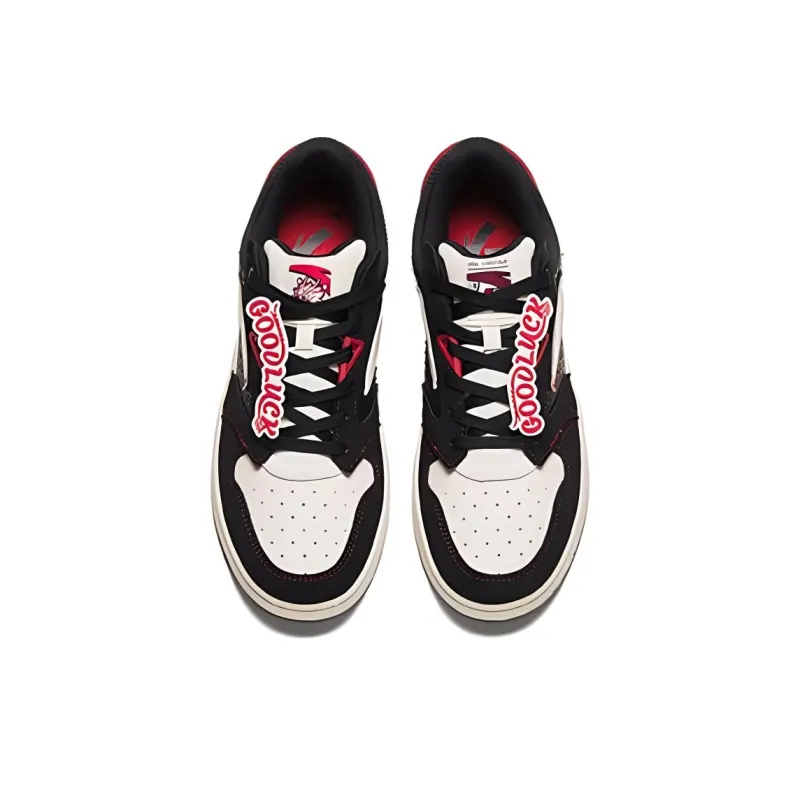 Anta Street Naughty Anti-Slip Wear-Resistant Low-Top Skateboard Shoes Women's White Black Red-2
