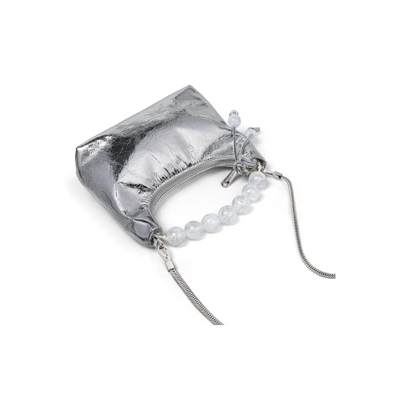 PT'SON Cow Leather Shoulder Bag Crossbody Bag Handbag Chain Bag Regular Women's Silver-6