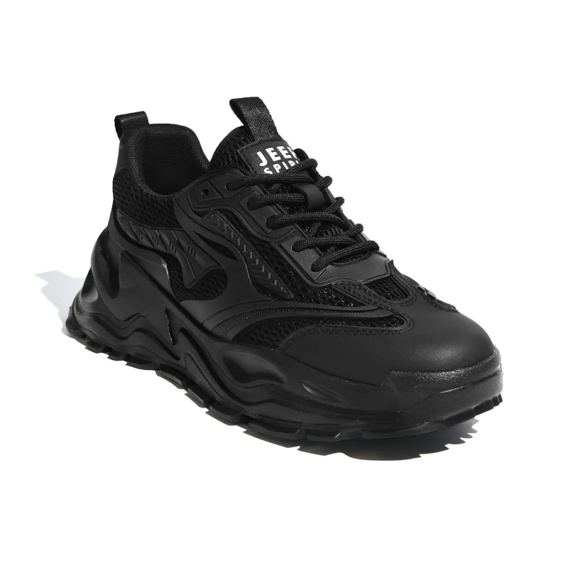 JEEP SPIRIT Anti-Slip Wear-Resistant Breathable Moisture-Wicking Height Increasing Low-Top Chunky Sneakers Men's Black-3