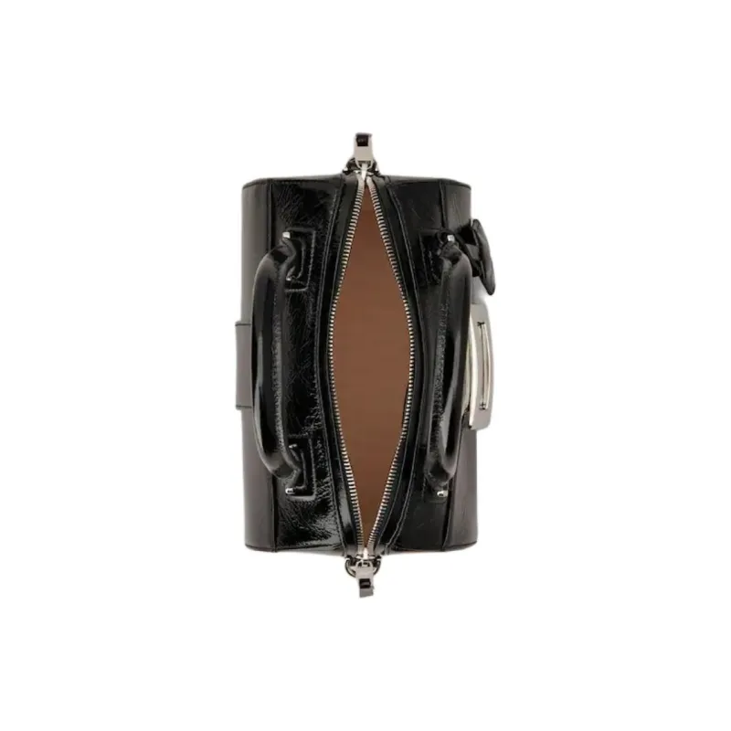 Roger Vivier Belle Vivier Lacquered Finish Calfskin Bowling Bag One Shoulder Handbag Mini Women's Black-5