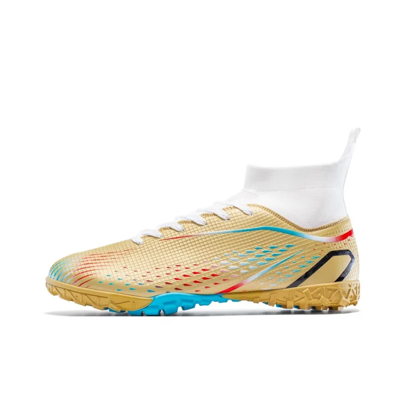 QIUTEXIONG Soccer Shoes Unisex High Top Aqua/White/Gold/Black-10