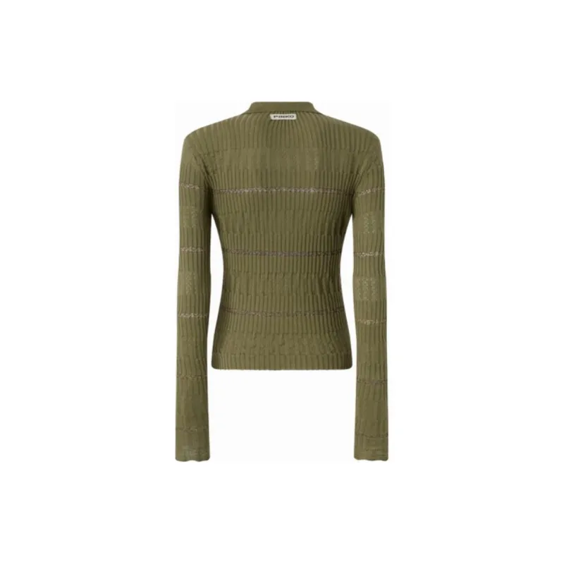 PINKO Metallic Stripe Long Sleeved Polo Shirt-1