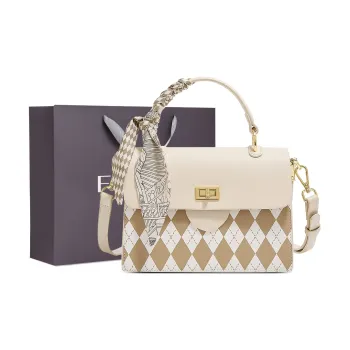 FOXER PU Premium Handbag, Shoulder Bag, Crossbody Bag Medium Size Women's Ecru