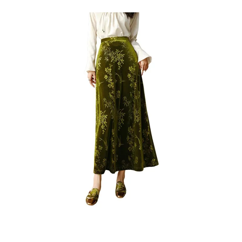 Late White Casual Long Skirts Women's Olive Green-1
