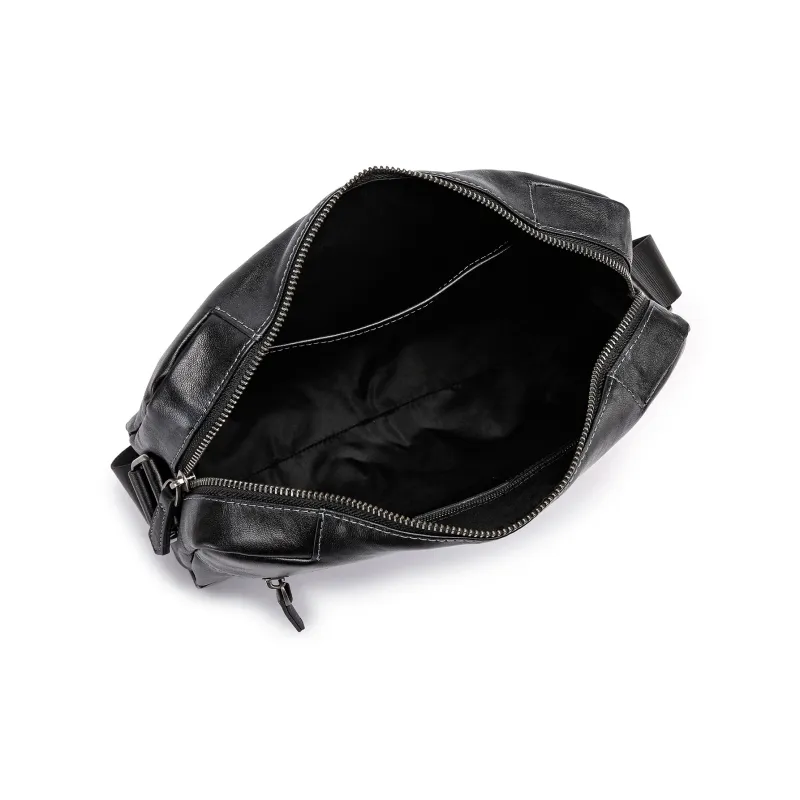 FAIRWHALE Cow Leather One Shoulder Crossbody Messenger Bag Regular Men's Black-5