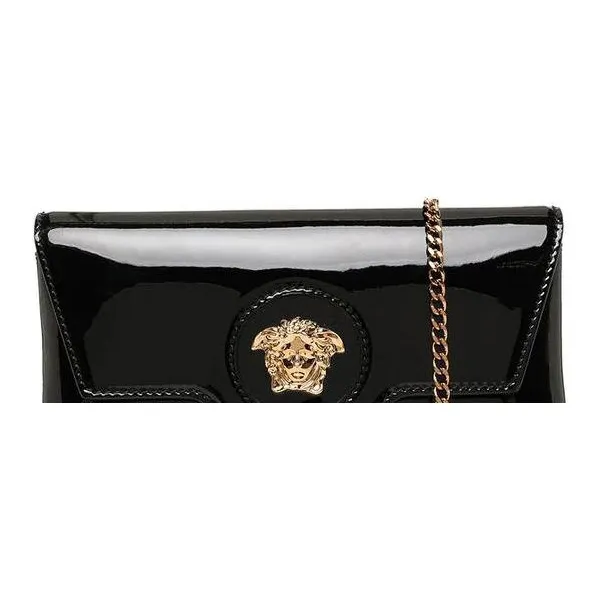 VERSACE Leather Bonded Patent Leather Shoulder Bag Crossbody Bag Women's Black-4