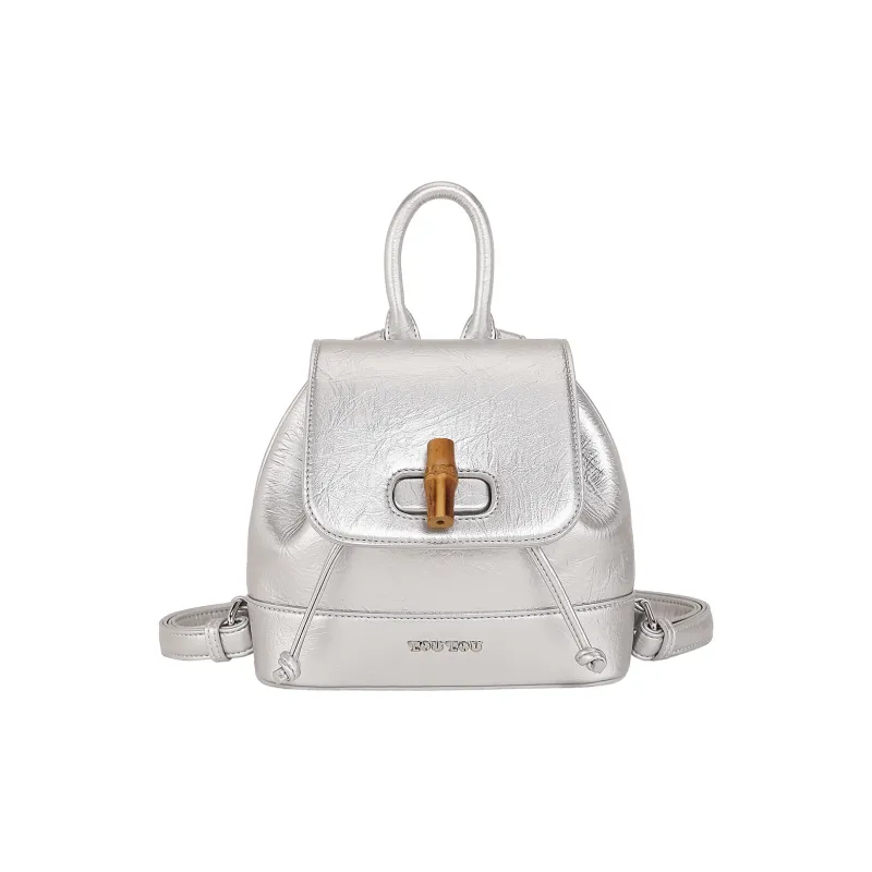 TOUTOU PU Backpack Handbag Medium Size Women's Cream White/Raw Chocolate-0