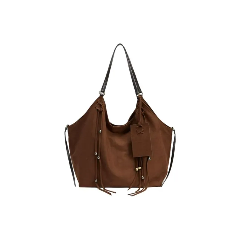 URBAN REVIVO Fabric Tote Bag, Shopping Bag, Shoulder Bag Tubas Women's Brown-0