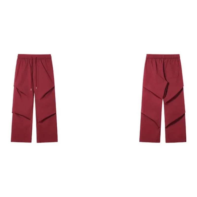 HOKLV Workwear Style Vintage Casual Pants, Wide Leg Straight Fit With A Draping Effect Unisex-28