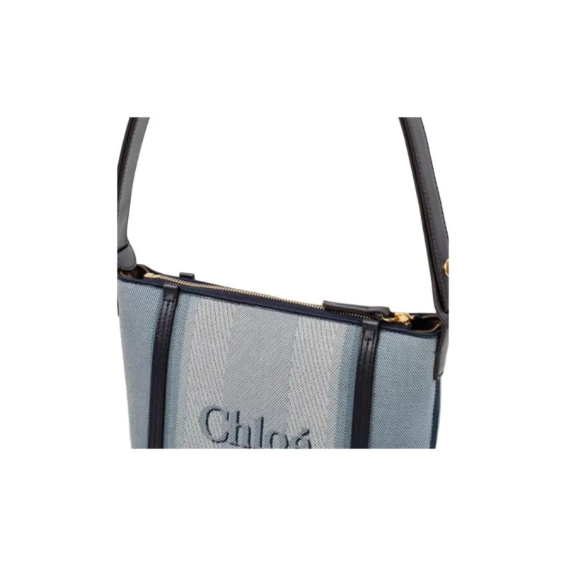 Chloe Fabric Shoulder Bag Medium Size Women's Blue-5