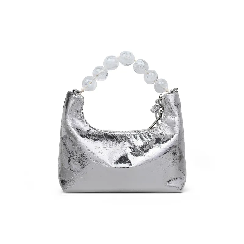 PT'SON Cow Leather Shoulder Bag Crossbody Bag Handbag Chain Bag Regular Women's Silver-4