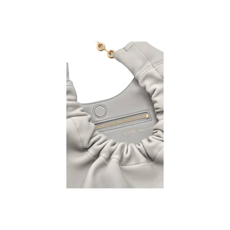 LOEWE Squeeze Lambskin One Shoulder Handbag Small Size Women's Shell Gray-6
