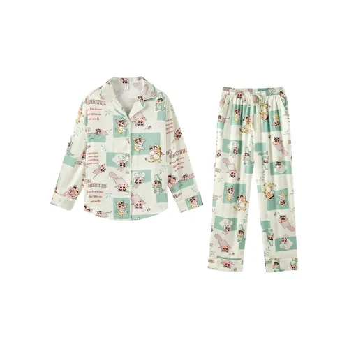 QINZUIMAO x Crayon Shinchan Pajama Set Women's Bamboo Green