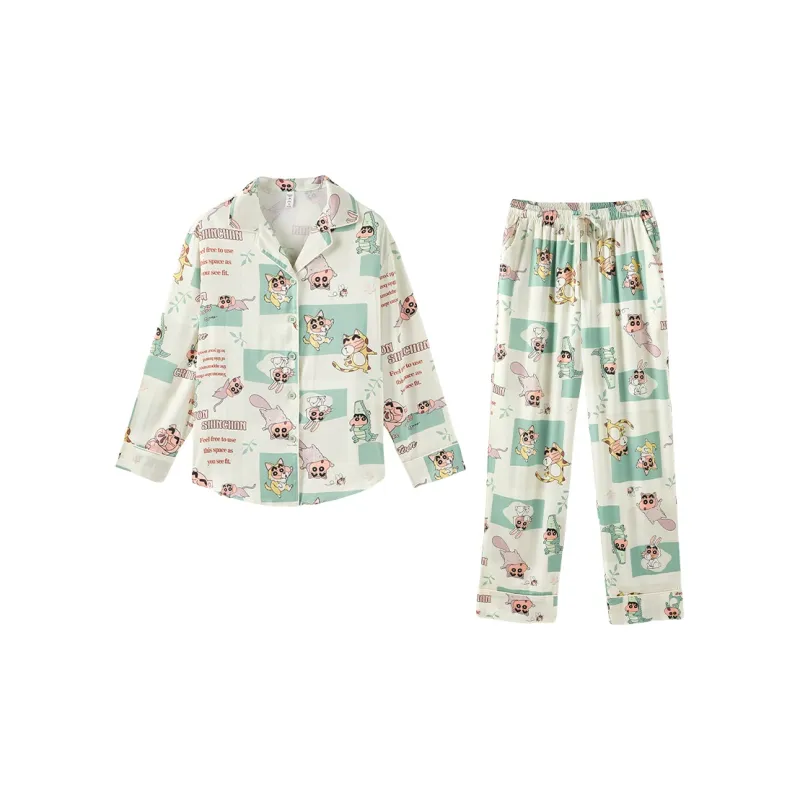 QINZUIMAO x Crayon Shinchan Pajama Set Women's Bamboo Green-0