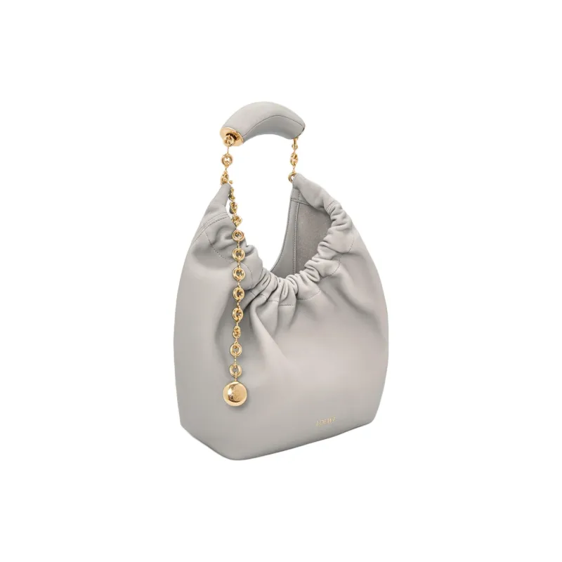 LOEWE Squeeze Lambskin One Shoulder Handbag Small Size Women's Shell Gray-3