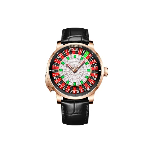 HAEMMER Roulette Collection Automatic Mechanical Movement Cowhide Strap Chinese Watches Men
s Watches White Dial