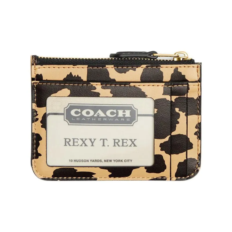 COACH Skinny Id Case Calfskin Card Holder, Coin Purse Mini Women's Black & Yellow-2