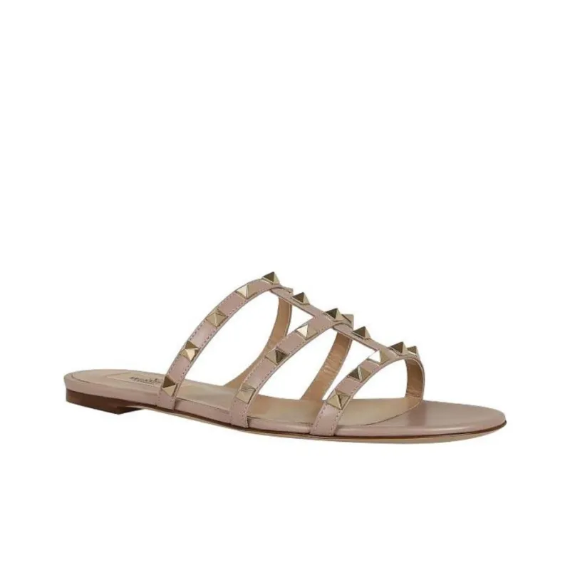 Valentino Rockstud Cushioning Slide Slippers Women's Pink-3