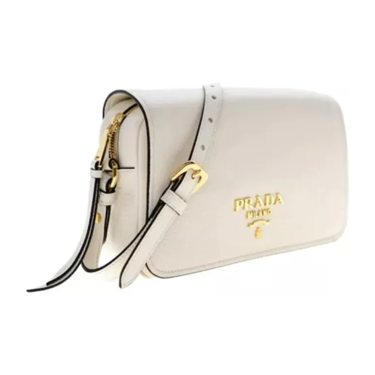 PRADA Leather Camera Bags Crossbody Bag Shoulder Bag Small Size Women's White-1