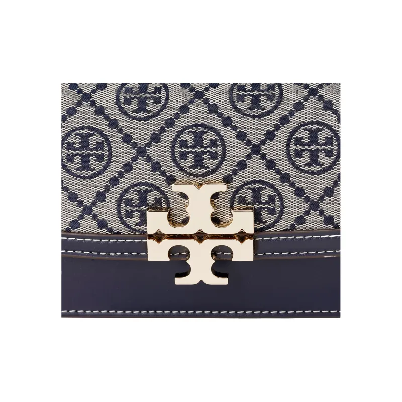 TORY BURCH EleanorT Monogram Jacquard With Leather Crossbody Bag Shoulder Bag Small Size Women's Marine Blue-4