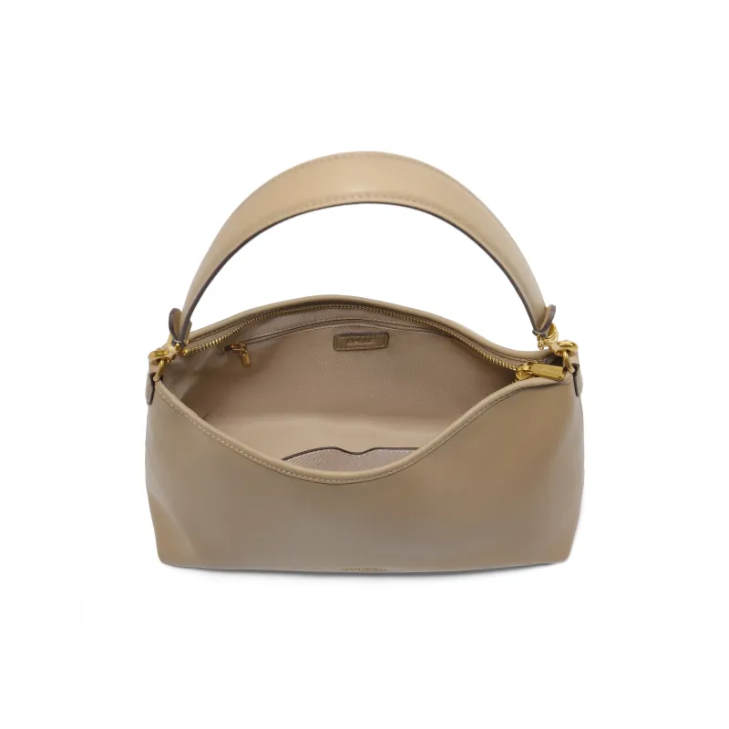 BELLE Cow Leather Tote Crossbody Bag, Shoulder Bag Medium Size Women's Gray/Beige-2