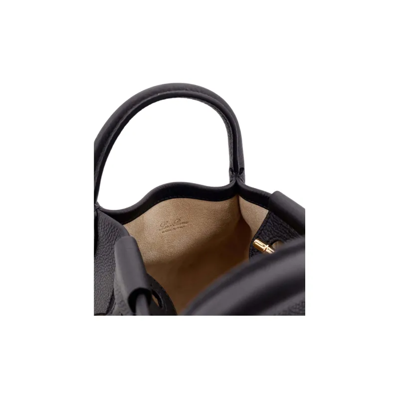 Loro Piana Leather Bucket Bag, Shoulder Bag, Crossbody Bag, Handbag Women's Black-3