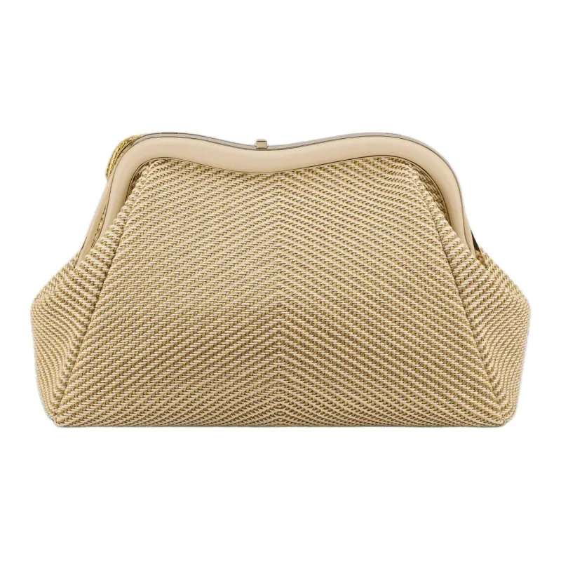 BVLGARI Serpentine Cotton Shoulder Bag Clutch Medium Size Women's Gold-3