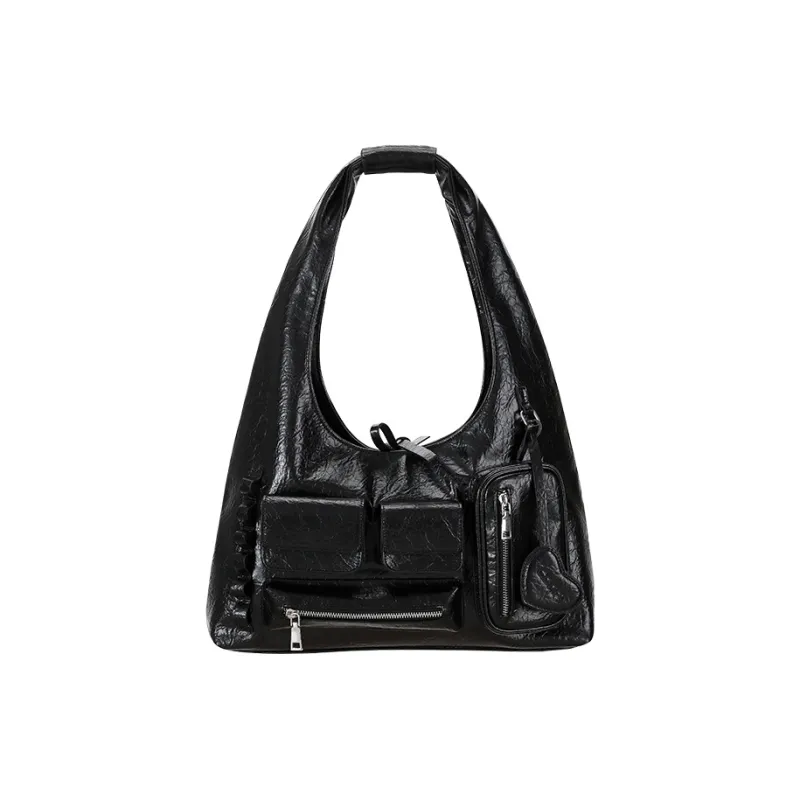 CONP PU Hobo Shoulder Bag Women's Black-0