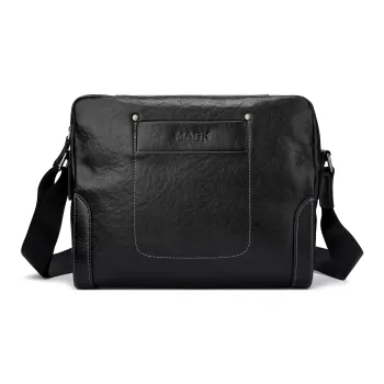 FAIRWHALE Cow Leather One Shoulder Crossbody Messenger Bag Regular Men's Black