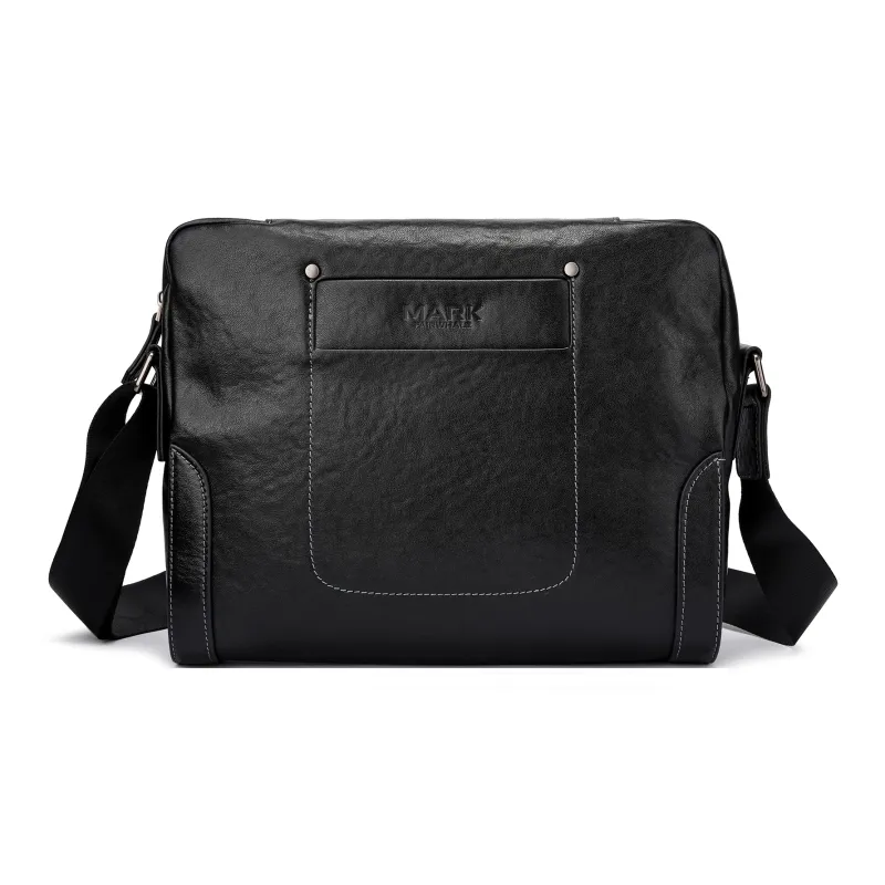 FAIRWHALE Cow Leather One Shoulder Crossbody Messenger Bag Regular Men's Black-0