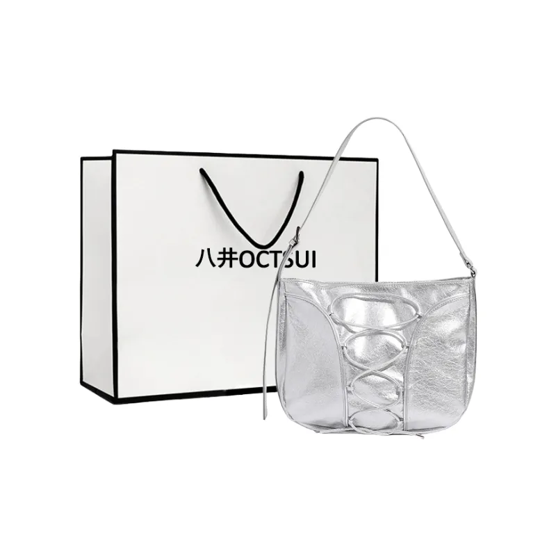OCTSUI PU Shoulder Bag Women's Silver/Black/Ivory White-0