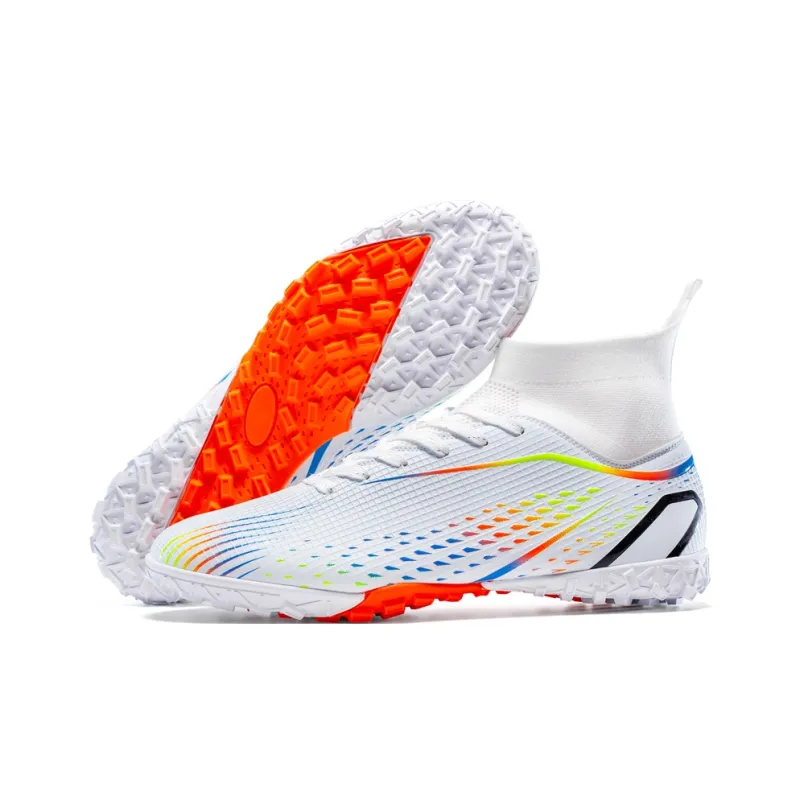 QIUTEXIONG Soccer Shoes Unisex High Top Aqua/White/Gold/Black-9