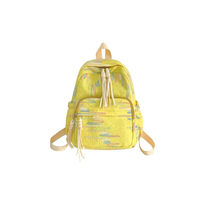 BUBM Composite Cloth Backpack Regular Unisex Black/White/Pink/Yellow-13