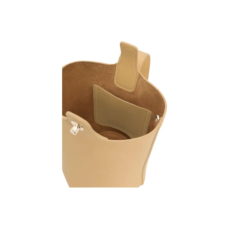 LOEWE Pebble Bucket Smooth Calfskin Bucket Bags One Shoulder Handbags Mini Women's Dark Buttery Color-7