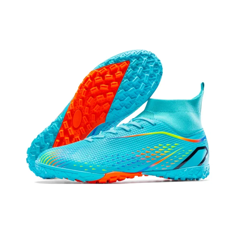 QIUTEXIONG Soccer Shoes Unisex High Top Aqua/White/Gold/Black-4