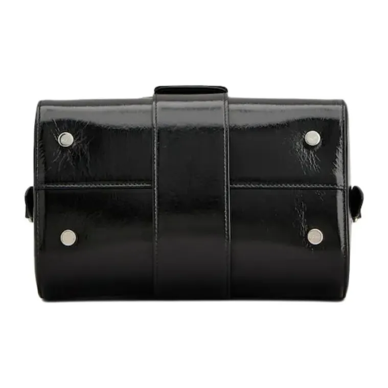 Roger Vivier Belle Vivier Lacquered Finish Calfskin Bowling Bag One Shoulder Handbag Mini Women's Black-4