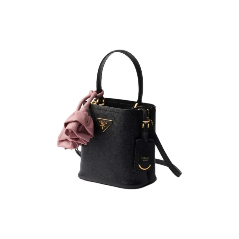 PRADA Panier Calfskin Shoulder Bags Handbags Mini Women's Black & Peach-1