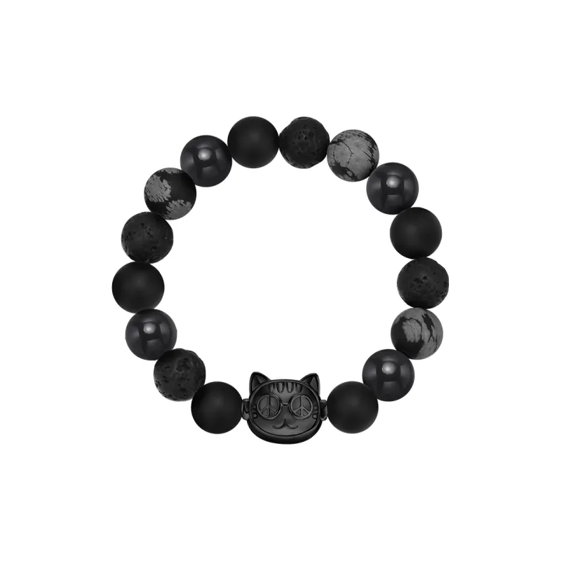 PEACE & CAT Obsidian Jade Bracelets Men's-0