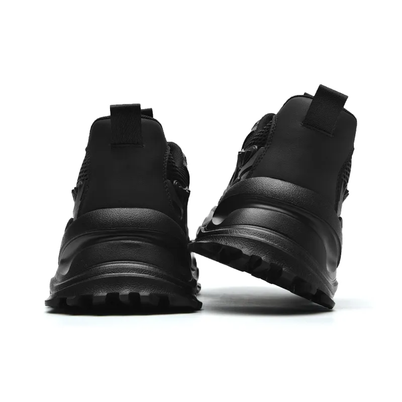 JEEP SPIRIT Anti-Slip Wear-Resistant Breathable Moisture-Wicking Height Increasing Low-Top Chunky Sneakers Men's Black-5