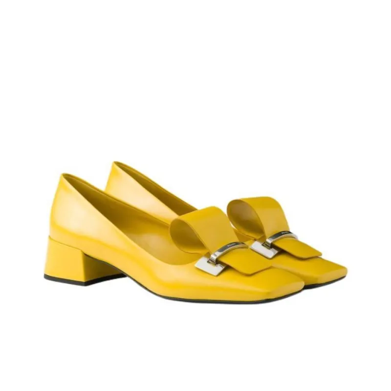 PRADA Chunky Heel High Heels 3.5cm Women's Yellow-2