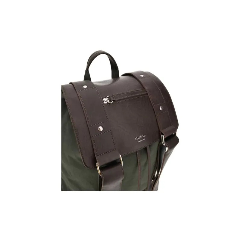 GUESS Genuine Leather With Cotton Backpack Men's Green-3