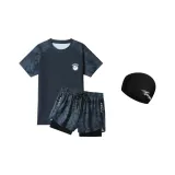 Gray Short-Sleeved+Cropped+Cloth Swim Cap[Pocket Version]