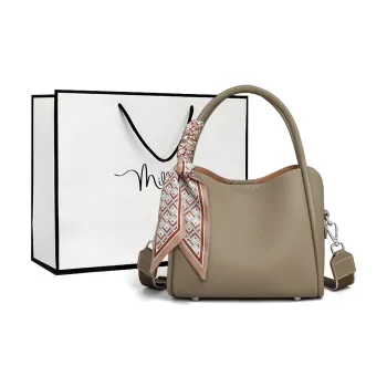 MILLIE'S Cow Leather Shoulder Bag, Crossbody Bag, Handbag, Bucket Bag Regular Women's Elephant Gray/Pearl White