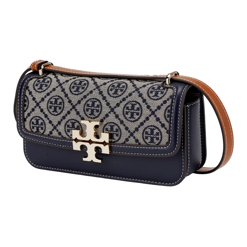 TORY BURCH EleanorT Monogram Jacquard With Leather Crossbody Bag Shoulder Bag Small Size Women's Marine Blue-1